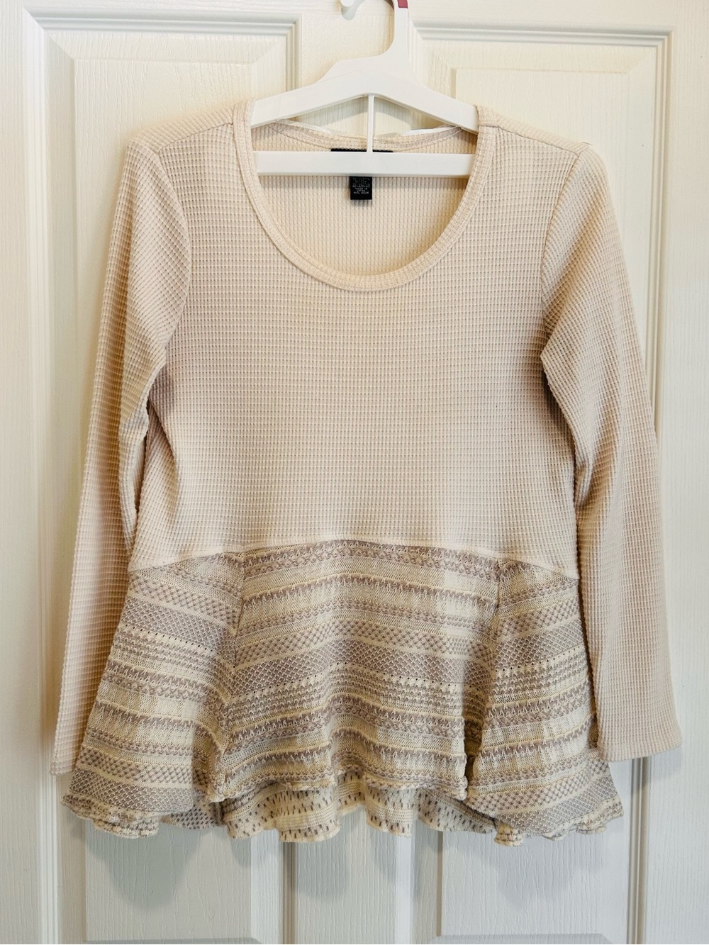 Style & Co. Ivory Waffle-Knit Peplum Top